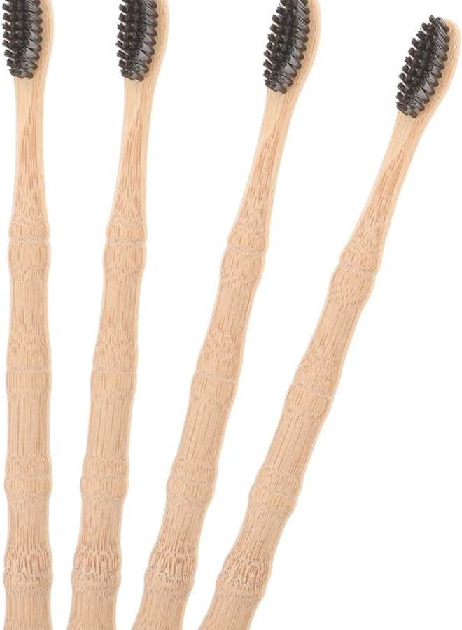 4 حزمة فرشاة أسنان من الخيزران بشعيرات ناعمة، مادة طبيعية للعناية بالفم للبالغين والسفر - Image 2