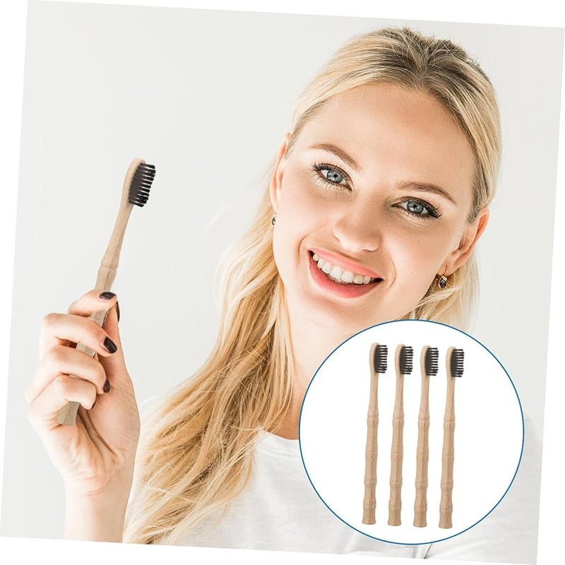 4 حزمة فرشاة أسنان من الخيزران بشعيرات ناعمة، مادة طبيعية للعناية بالفم للبالغين والسفر - Image 5