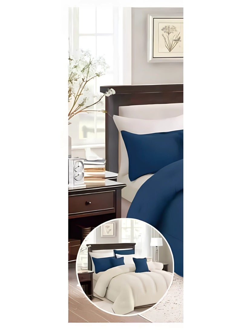 مارك مفرش نفرين ذو طابع وجهين فخم ملكي من خامه المايكروفايبر مقاس 1-لحاف 240*260سم، 1-شرشف   200*200 سم، 4-بيت مخده 50*75سم، 2- بيت مخده مربع 45*45سم. - Image 2