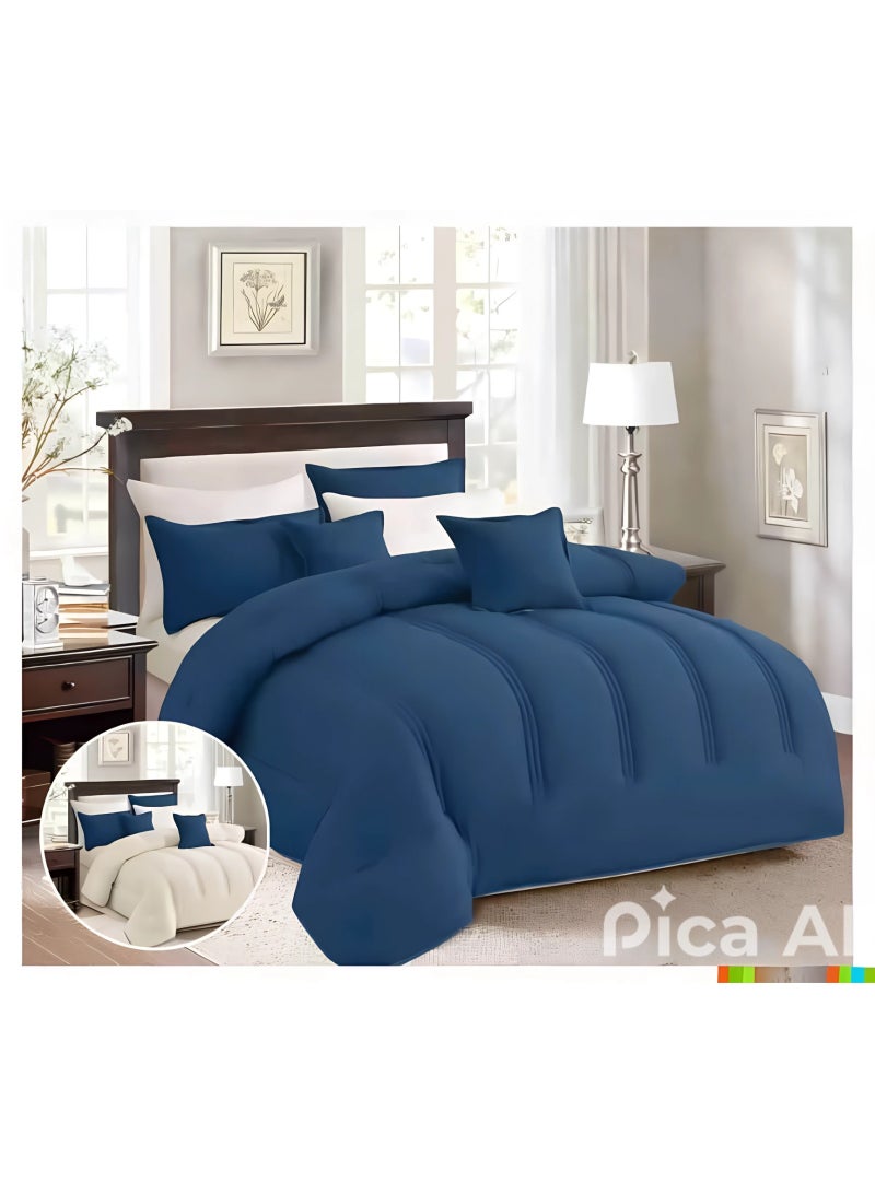 مارك مفرش نفرين ذو طابع وجهين فخم ملكي من خامه المايكروفايبر مقاس 1-لحاف 240*260سم، 1-شرشف   200*200 سم، 4-بيت مخده 50*75سم، 2- بيت مخده مربع 45*45سم. - Image 1