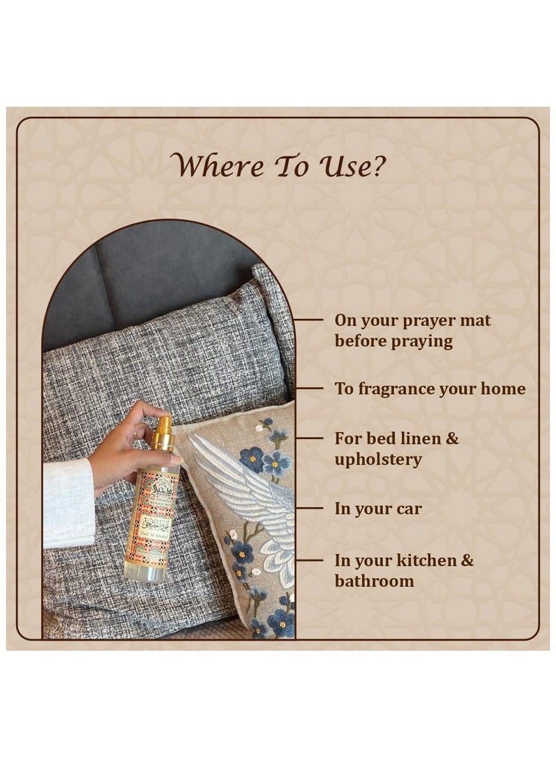 Dukhni Oud Al Ibtisam Attar Al Faraash 250ml - Non Alcoholic Air Freshener & Linen Spray. Perfect for prayer mat, home linens, spraying in the room & fabrics. 100% Halal & Alchohol Free - Image 5