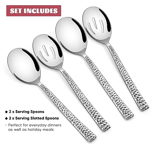 E-far Efar Hammered Serving Spoons 4Piece Stainless Steel Serving Utensils Set Includes Slotted Solid Spoons Metal Hostess Tablespoons for Catering Buffet Party Kitchen Restaurant - Image 3