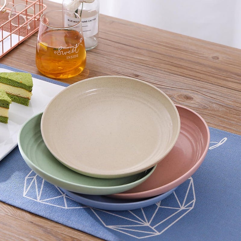 Takositio Takositio Wheat Straw Plates Reusable Plastic DishUnbreakable Dinner PlatesDeep Dinner Hard Premium Plastic Dish Kitchen Plates for Camping 25cm Pack of 4 Random Color - Image 2