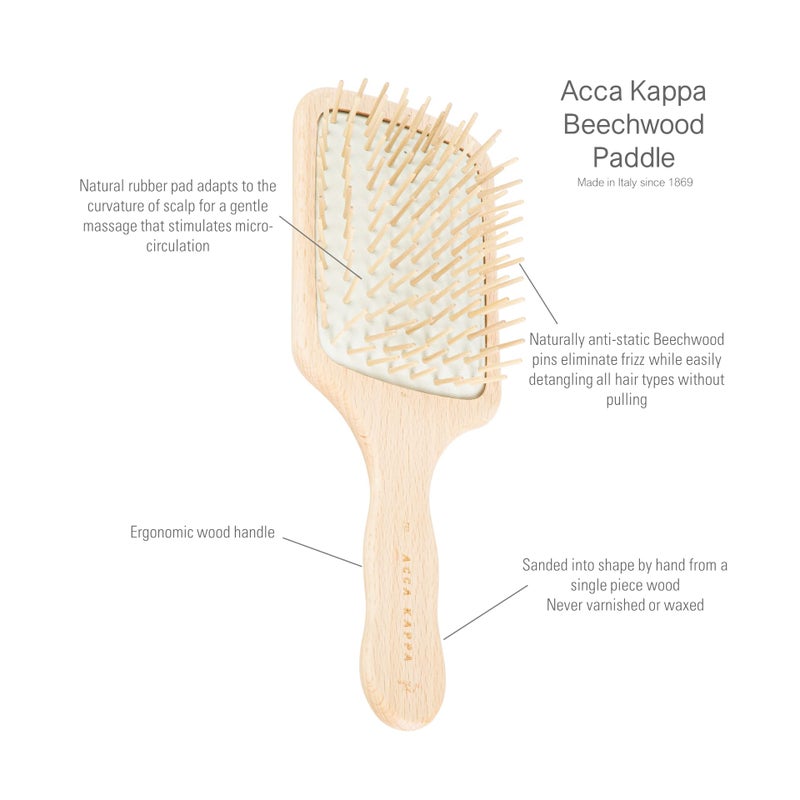 ACCA KAPPA Natural Paddle Hair Brush Wooden Pins Beechwood Anti-Static Scalp-Massage Detangler - Image 2