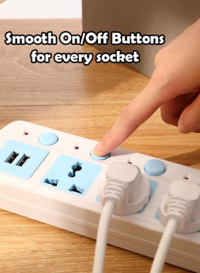 KLNAMAEAAN Multi-Purpose 5 Way Electrical Power Strip with 2 USB Ports and 4 Sockets, 2-Meter Extension Cord 3 Pin Plug - Image 5