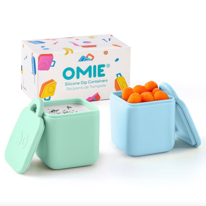 OMIE علب أومي بوكس (عبوة 2) محكمة الإغلاق للصلصات للتنقل، وعاء تتبيلة السلطة، وعاء توابل مع أغطية - سيليكون آمن للطعام - 4 أونصات (أزرق/نعناعي) - Image 1