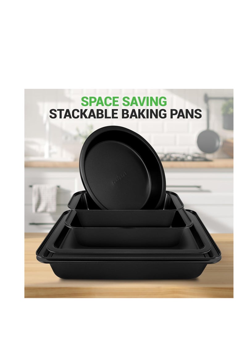 NutriChef 10-Piece Non-Stick Baking Pans Set - Deluxe Carbon Steel Bakeware Set w/ Cookie Sheets, Muffin Pan, Roasting Pan, Cake Pan, Baking Tray, Pizza Pan - Easy to Clean, Black - Image 3