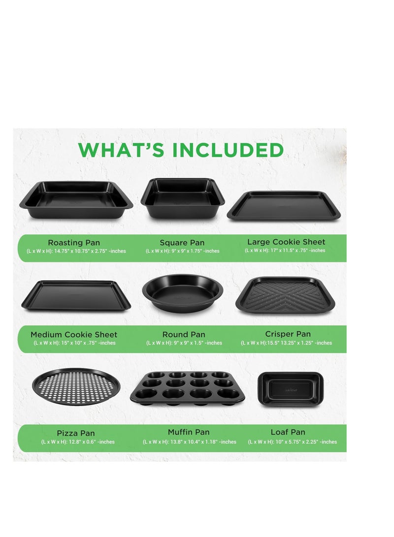 NutriChef 10-Piece Non-Stick Baking Pans Set - Deluxe Carbon Steel Bakeware Set w/ Cookie Sheets, Muffin Pan, Roasting Pan, Cake Pan, Baking Tray, Pizza Pan - Easy to Clean, Black - Image 2