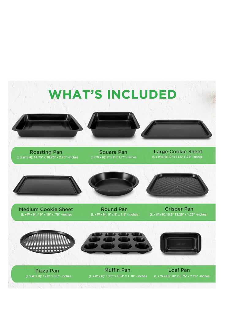 NutriChef - NutriChef 10-Piece Non-Stick Baking Pans Set - Deluxe Carbon Steel Bakeware Set w/ Cookie Sheets, Muffin Pan, Roasting Pan, Cake Pan, Baking Tray, Pizza Pan - Easy to Clean, Black - Image 1