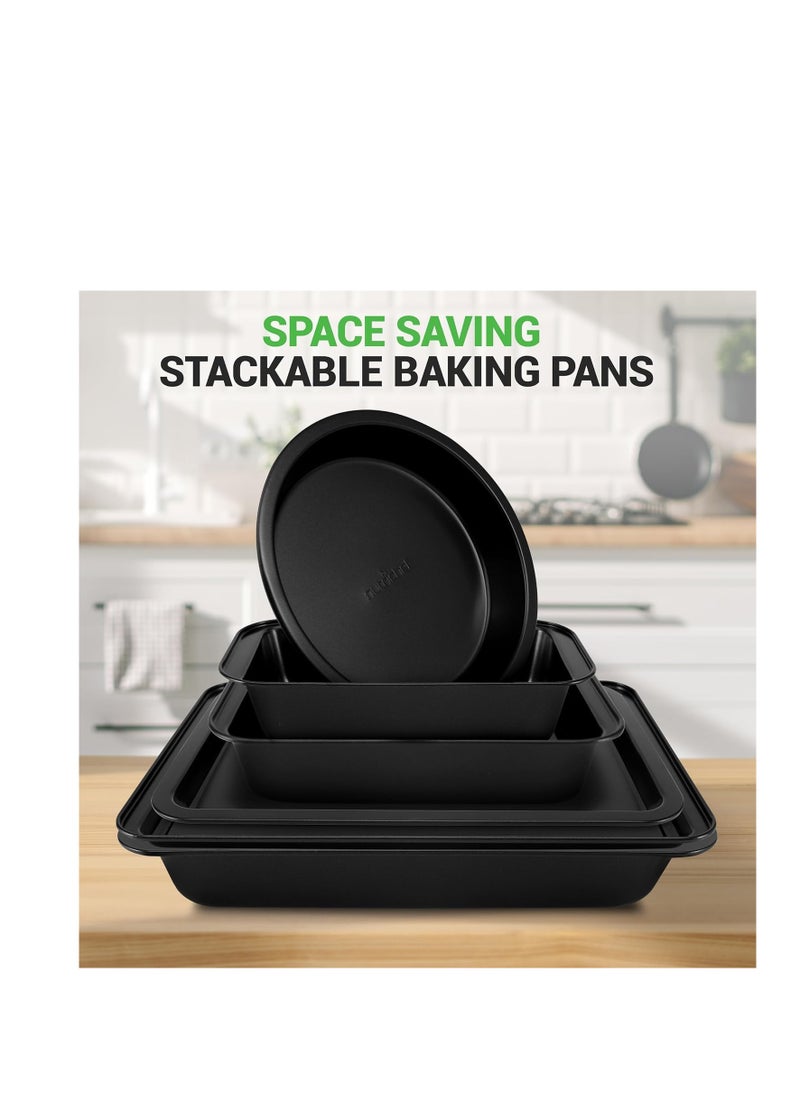 NutriChef - NutriChef 10-Piece Non-Stick Baking Pans Set - Deluxe Carbon Steel Bakeware Set w/ Cookie Sheets, Muffin Pan, Roasting Pan, Cake Pan, Baking Tray, Pizza Pan - Easy to Clean, Black - Image 1