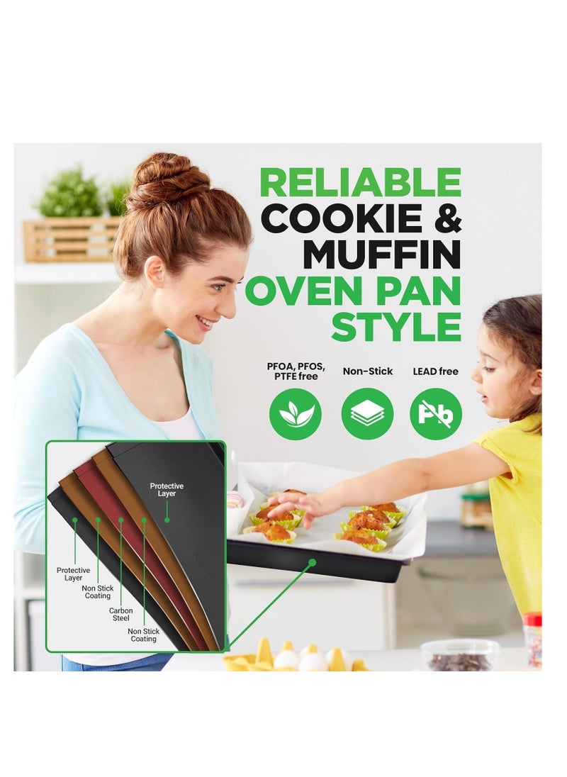 NutriChef - NutriChef 10-Piece Non-Stick Baking Pans Set - Deluxe Carbon Steel Bakeware Set w/ Cookie Sheets, Muffin Pan, Roasting Pan, Cake Pan, Baking Tray, Pizza Pan - Easy to Clean, Black - Image 1