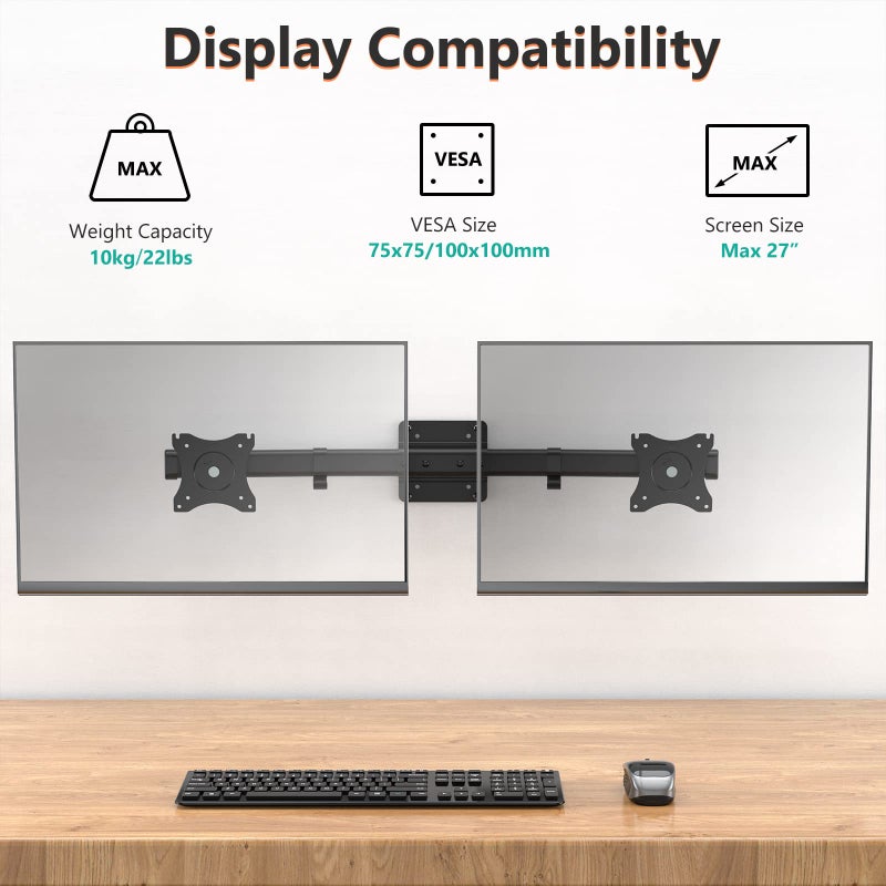 WALI Dual Monitor Wall Mount, Single to Double Bracket Adapter, Horizontal Assembly Arm for 2 Screen up to 27 inch (012ARM), Black - Image 2