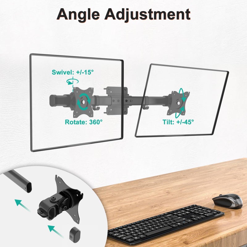 WALI Dual Monitor Wall Mount, Single to Double Bracket Adapter, Horizontal Assembly Arm for 2 Screen up to 27 inch (012ARM), Black - Image 4