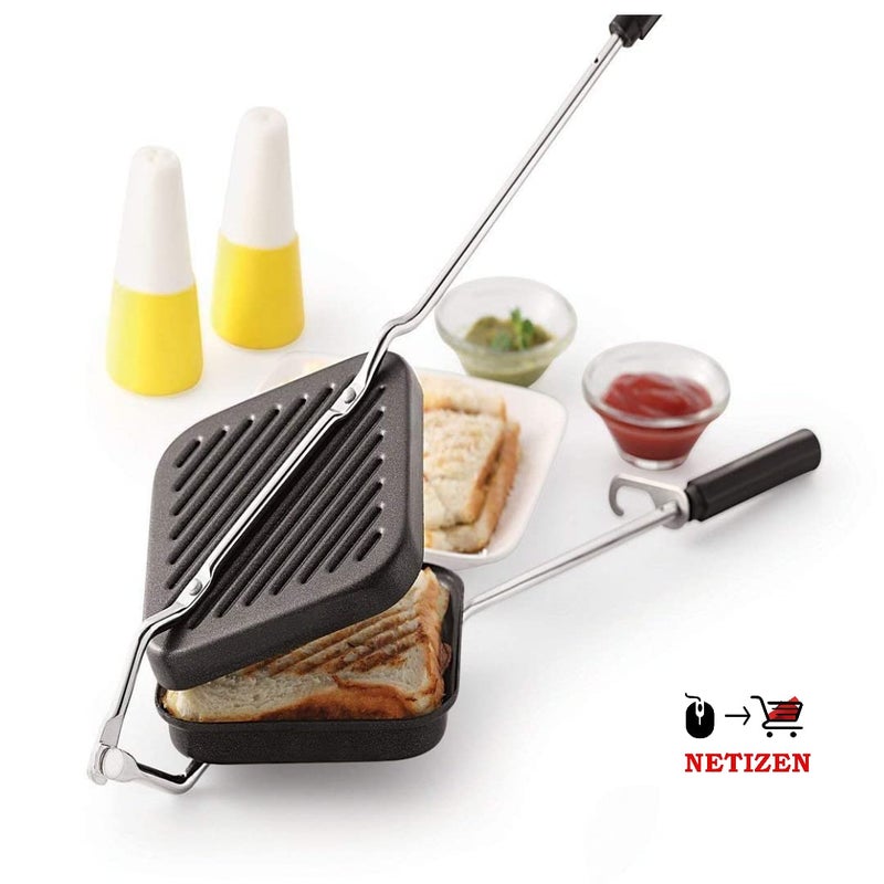 NETIZEN Non-Stick Non- Electric Aluminium 2 Slice Grill Sandwich Bread Toaster (Black, Pack of 1) (Grill Toaster) - Image 2