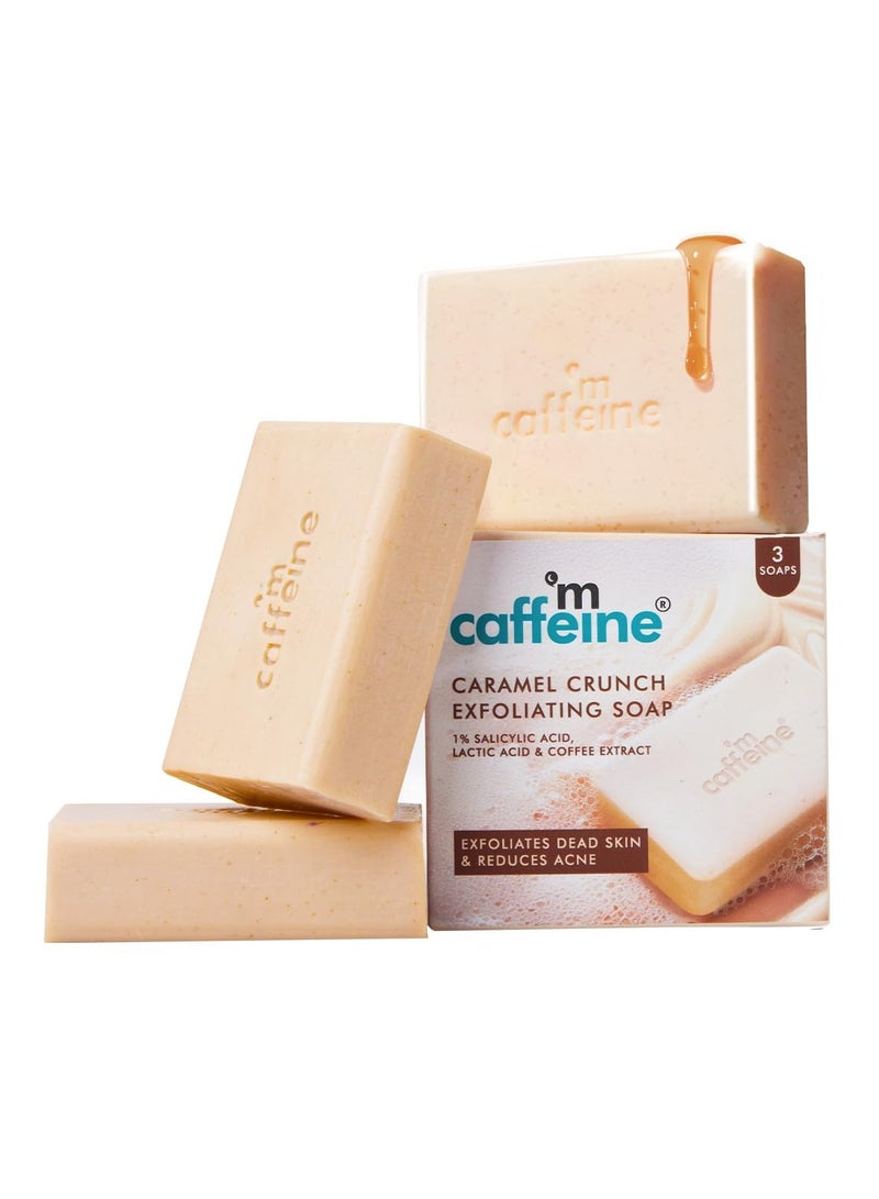 إم كافيين صابون مكافيين المقشر لإزالة السمرة - 1% حمض الساليسيليك وحمض اللاكتيك - عبوة من 3 قطع (100 غرام) | قهوة وجزيئات مقشرة - بشرة ناعمة ومشرقة | صابون معطر برائحة الكراميل الحلو | صابون استحمام للنساء والرجال - Image 1