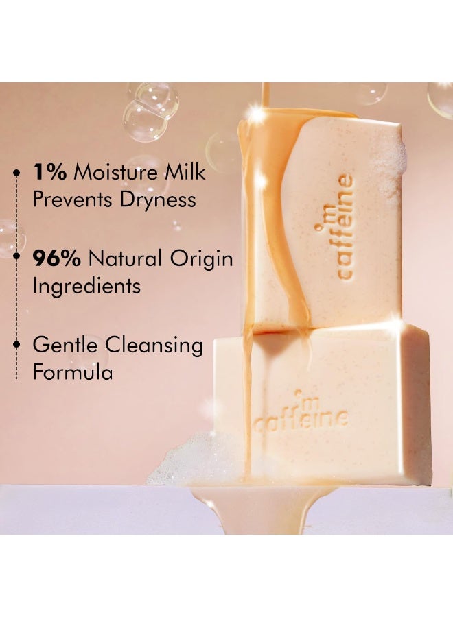 إم كافيين صابون مكافيين المقشر لإزالة السمرة - 1% حمض الساليسيليك وحمض اللاكتيك - عبوة من 3 قطع (100 غرام) | قهوة وجزيئات مقشرة - بشرة ناعمة ومشرقة | صابون معطر برائحة الكراميل الحلو | صابون استحمام للنساء والرجال - Image 2