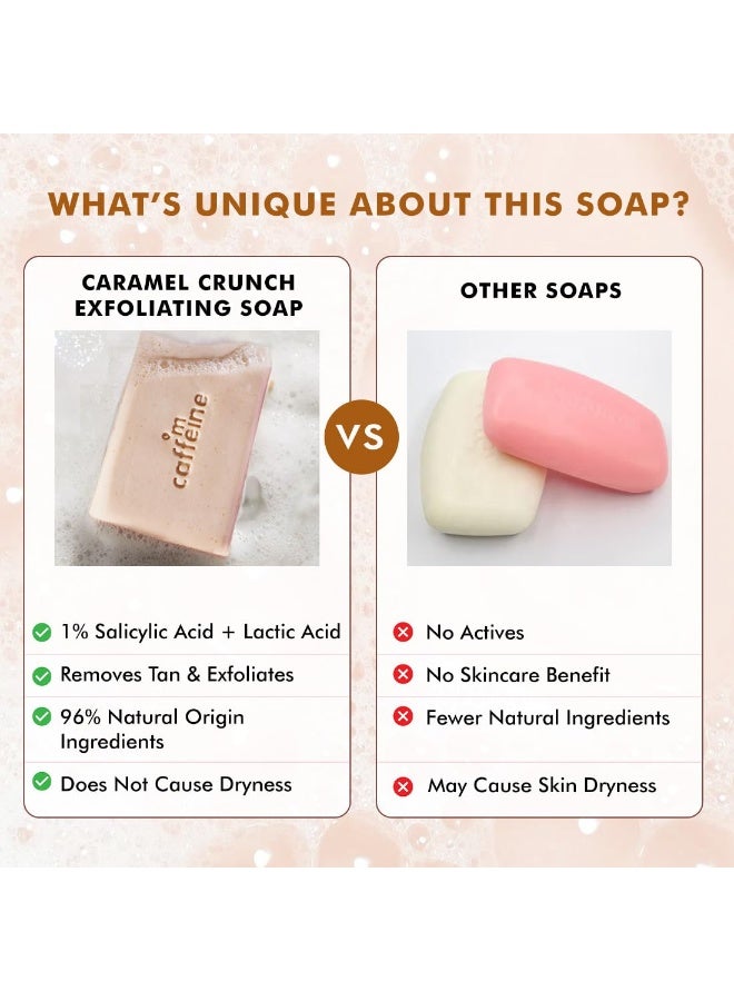 إم كافيين صابون مكافيين المقشر لإزالة السمرة - 1% حمض الساليسيليك وحمض اللاكتيك - عبوة من 3 قطع (100 غرام) | قهوة وجزيئات مقشرة - بشرة ناعمة ومشرقة | صابون معطر برائحة الكراميل الحلو | صابون استحمام للنساء والرجال - Image 4