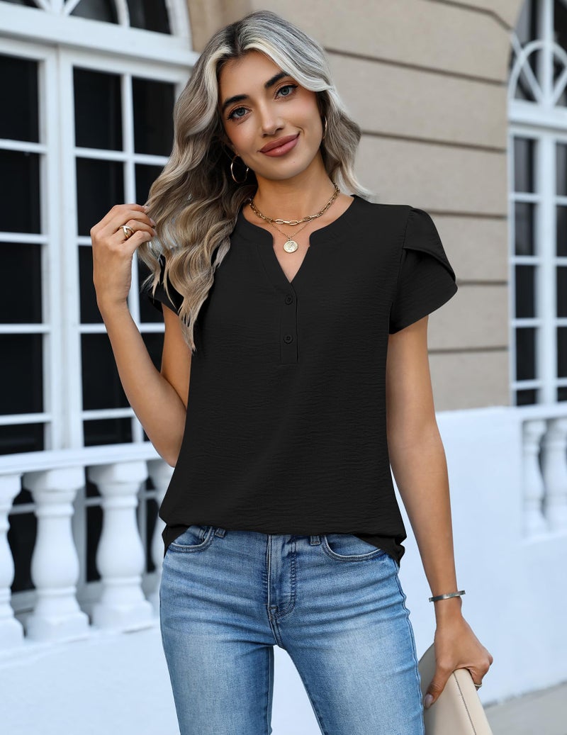Zeagoo Summer Tops for Women Cap Short Sleeve Shirts Business Dress Shirt 2026 Trendy Spring Clothing Black - Image 3