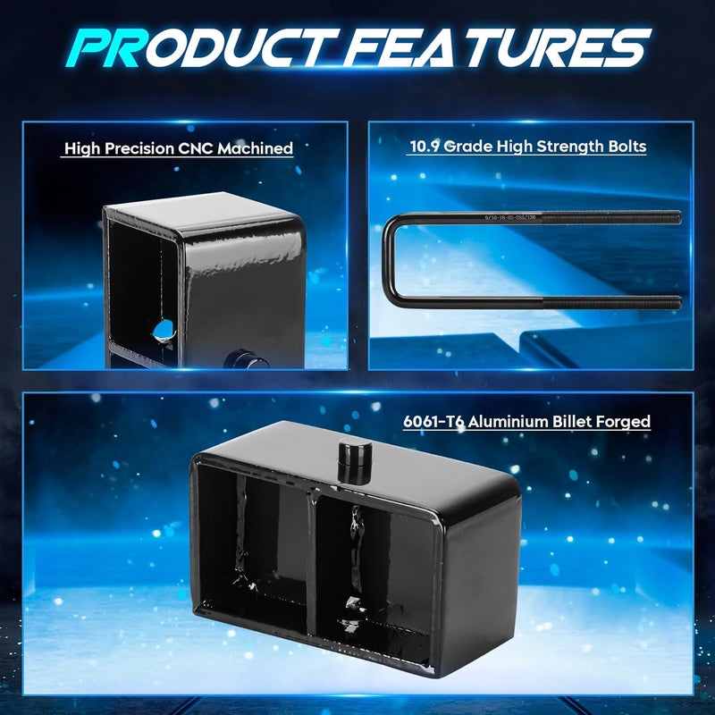 ILONPA 1" Rear Leveling Lift Block Kit with U-Bolts - Image 5