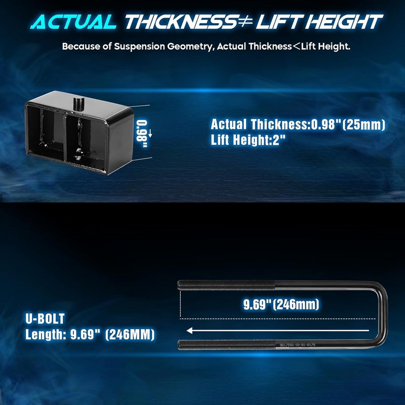 ILONPA 1" Rear Leveling Lift Block Kit with U-Bolts - Image 4