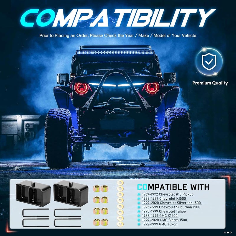 ILONPA 1" Rear Leveling Lift Block Kit with U-Bolts - Image 2