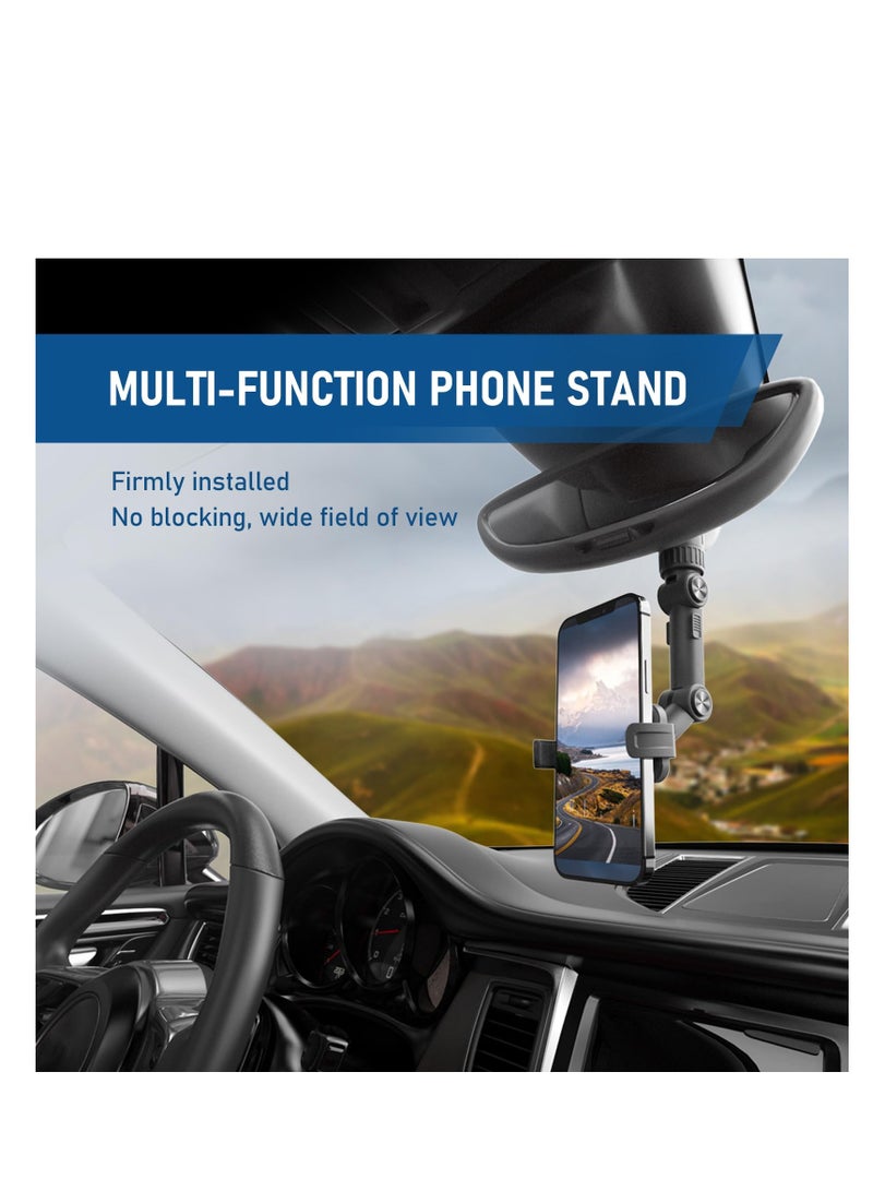 Universal Rotating Retractable Rearview Mirror Phone Holder for Car - Anti-Shake Multifunctional Design for Most Mobile Phones and GPS Devices (Black) - Image 4