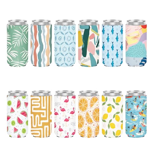 HooAMI 12 Pack Slim Can Cooler Sleeve Insulated Tall Cans 12 Oz Bulk Neoprene Slim Drink Bottle Holder Summer Party Decorations Blanks for Vinyl Projects Birthday Wedding Favors Gifts - Image 1