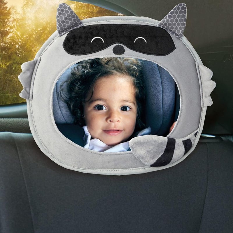 Diono Easy View Racoon Character Baby Car Mirror Safety Car Seat Mirror for Rear Facing Infant Fully Adjustable Wide Crystal Clear View Shatterproof Crash Tested - Image 1
