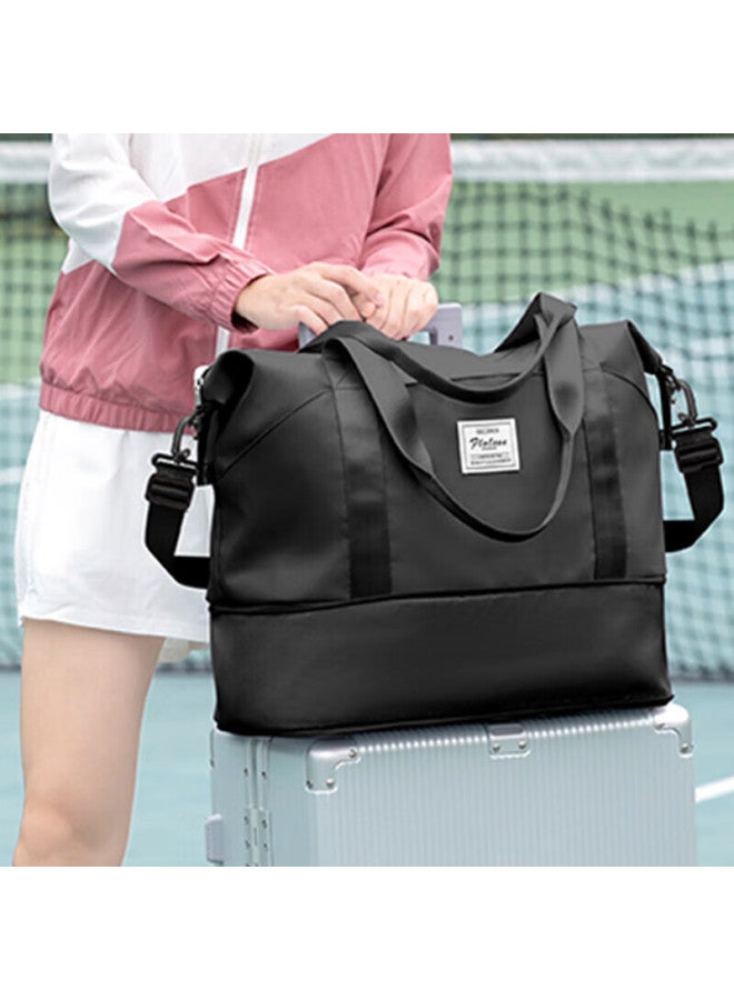 Landcase Handheld Travel Bag For Women, Large Capacity Luggage Bag, Expandable Storage Bag, Wet And Dry Separation Gym Bag, 2104 Black - Image 1