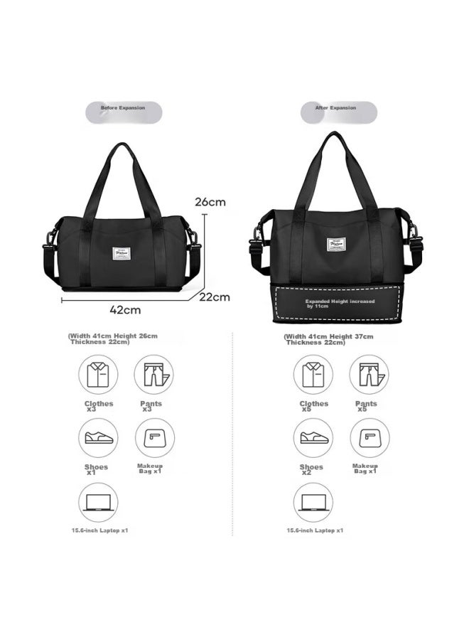 Landcase Handheld Travel Bag For Women, Large Capacity Luggage Bag, Expandable Storage Bag, Wet And Dry Separation Gym Bag, 2104 Black - Image 5