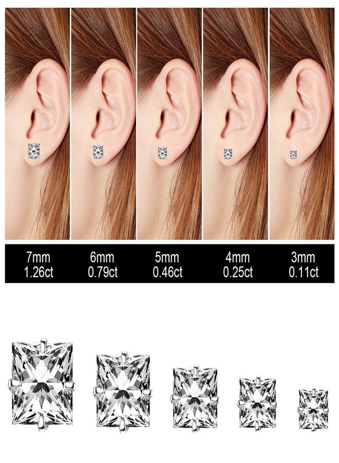 KWUNCCI Cubic Zirconia Stud Earrings Princess Cut Square CZ Hypoallergenic 316L Surgical Steel Helix Earrings for Women Men 5 Pairs (C) - Image 5