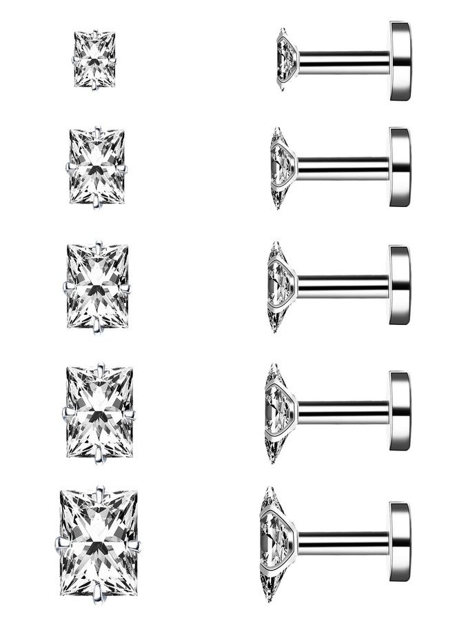 KWUNCCI Cubic Zirconia Stud Earrings Princess Cut Square CZ Hypoallergenic 316L Surgical Steel Helix Earrings for Women Men 5 Pairs (C) - Image 1