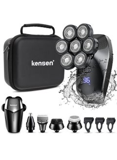7D Head Shaver 5 In 1 Bald Head Shavers For Men Head Electric Razor With Nose Hair Sideburns Trimmer Waterproof Wet/Dry Mens Grooming Kit Led Display Usb Rechargeable Gifts Travel Case
