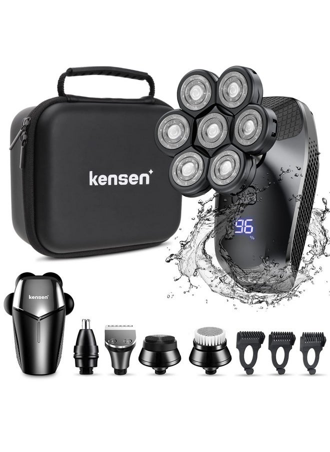kensen - 7D Head Shaver 5 In 1 Bald Head Shavers For Men Head Electric Razor With Nose Hair Sideburns Trimmer Waterproof Wet/Dry Mens Grooming Kit Led Display Usb Rechargeable Gifts Travel Case - Image 1