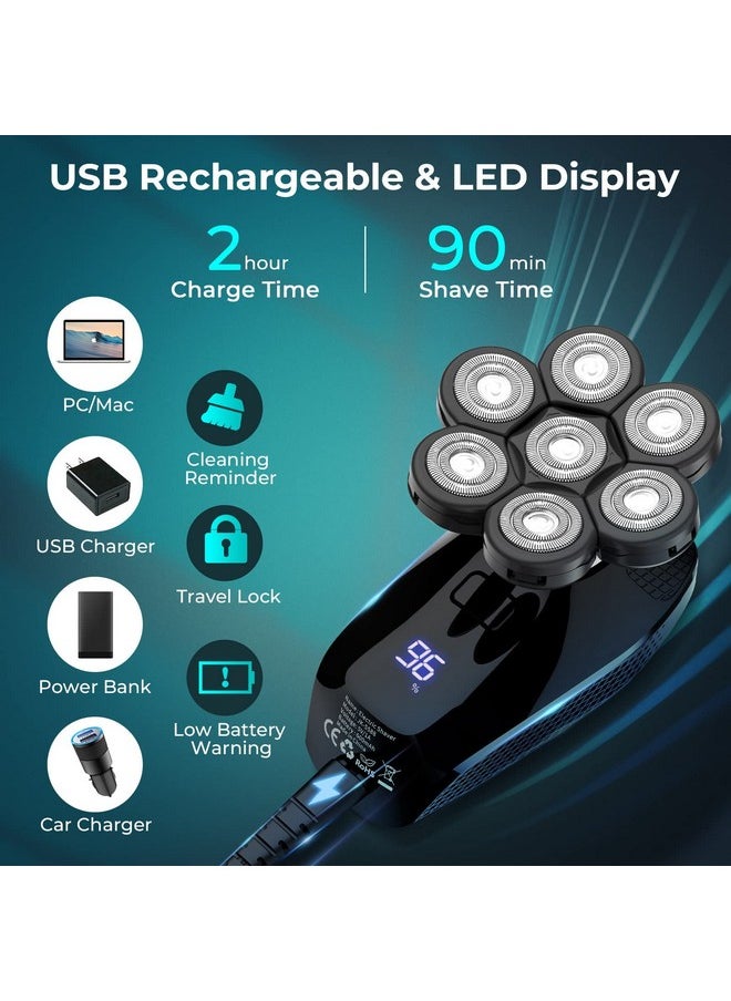kensen - 7D Head Shaver 5 In 1 Bald Head Shavers For Men Head Electric Razor With Nose Hair Sideburns Trimmer Waterproof Wet/Dry Mens Grooming Kit Led Display Usb Rechargeable Gifts Travel Case - Image 1