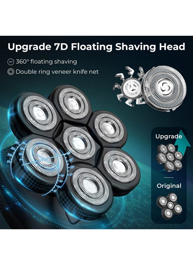 kensen - 7D Head Shaver 5 In 1 Bald Head Shavers For Men Head Electric Razor With Nose Hair Sideburns Trimmer Waterproof Wet/Dry Mens Grooming Kit Led Display Usb Rechargeable Gifts Travel Case - Image 1
