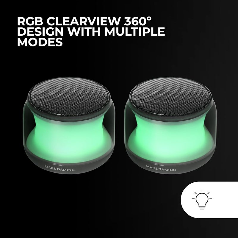 مارس_جيمنج مارس جيمنج MS-Aura، مكبر صوت بلوتوث 5.3، شريحة DSP 15 واط، إضاءة RGB بتصميم Clearview 360º، مكبرات صوت مدمجة مع صندوق تحكم في مستوى الصوت وRGB، مدخل Aux-in، أسود - Image 3