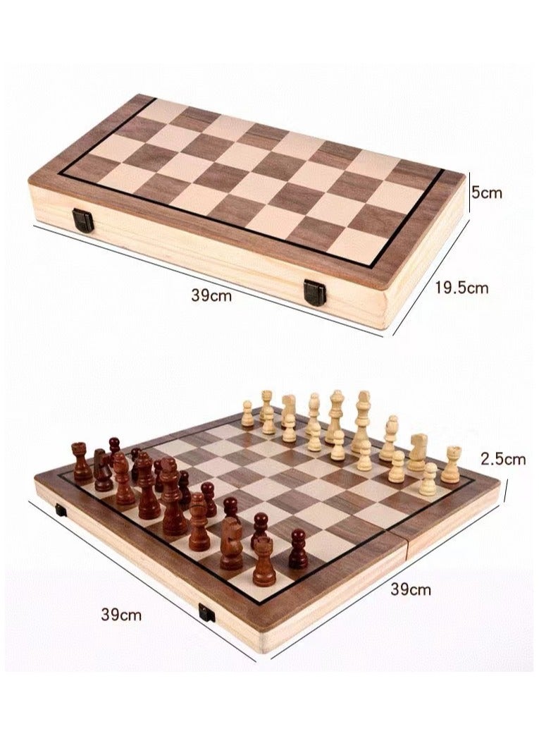 DELGREEN 2-in-1 Chess & Checkers Set - Premium Wooden Magnetic Board, Portable Folding Game - Image 3