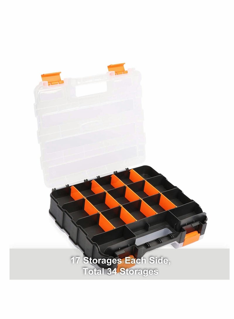 SYOSI Double Side Tools Organizer Customizable Removable Plastic Dividers Hardware Box Storage in a Slim Design Excellent for Screws Nuts Small Parts 34-Compartment Black/Orange  - Image 3