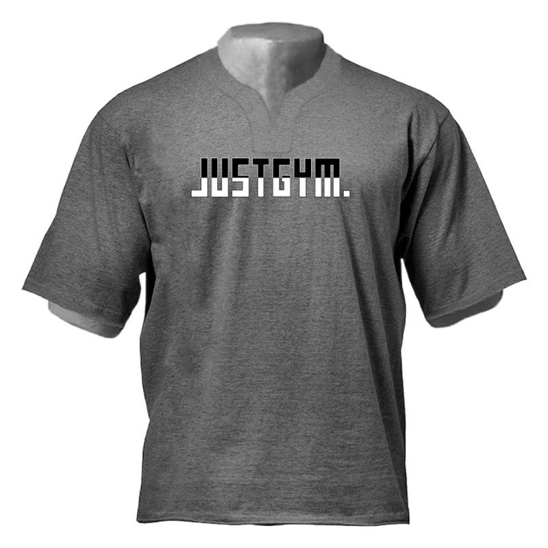 Sports short-sleeved men''s T-shirt loose fashion brand drop-shoulder sleeve training muscle iron summer thin ins foreign trade cross-border - Image 2