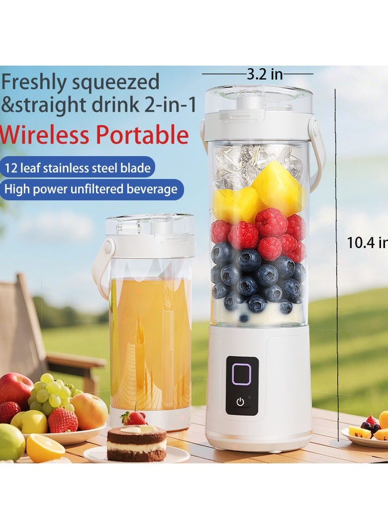 Flushrenic 2-in-1 juicer,small, 600ml，LCD (Liquid Crystal Display),bring 12 Stainless Steel Blade,High capacity battery, portable electric kitchen,Perfect for  fruit juice,Smoothies, Coffee, Herbs, and Spices（Black) - Image 2