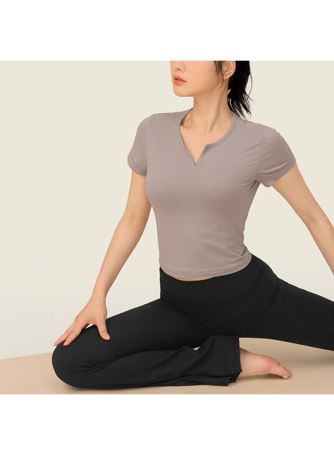 Vfu Sports T-shirt, Short Sleeve For Women, Breathable, Quick-drying, Yoga Wear, Running Fitness Training Clothing, Milk Coffee Color, XL Size - Image 3