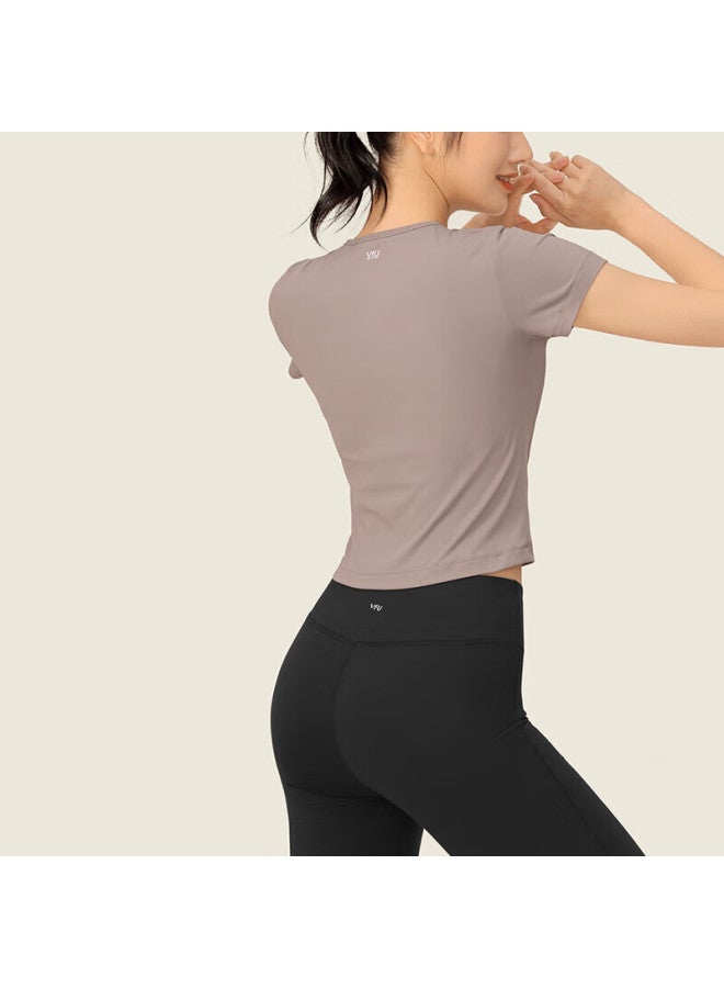 Vfu Sports T-shirt, Short Sleeve For Women, Breathable, Quick-drying, Yoga Wear, Running Fitness Training Clothing, Milk Coffee Color, XL Size - Image 2
