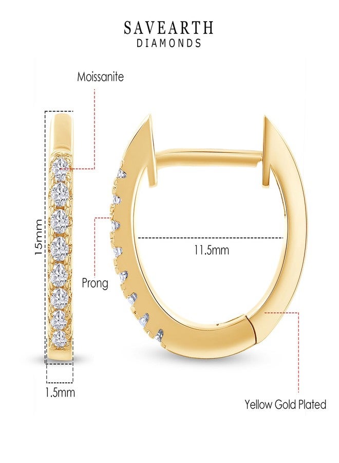 SAVEARTH DIAMONDS 18K Yellow Gold Plated Moissanite Mini Huggie Earrings for Women | 1.3MM Moissanite Diamond Tiny Cartilage Huggie Hoop Earrings | Jewelry Gifts For Her (0.16 Cttw) - Image 2