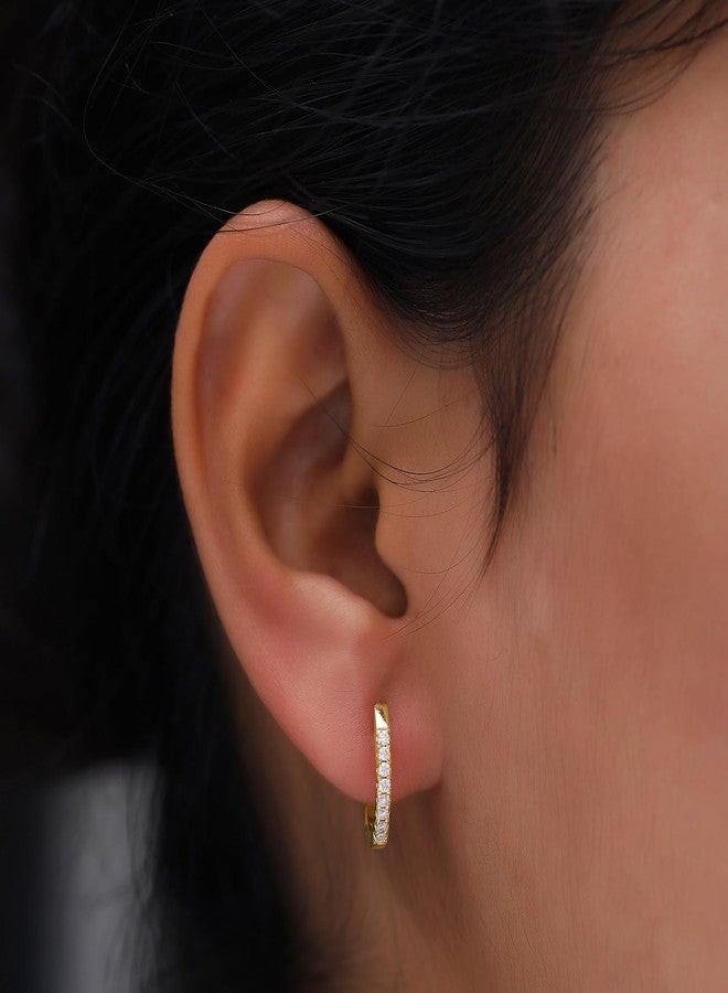SAVEARTH DIAMONDS 18K Yellow Gold Plated Moissanite Mini Huggie Earrings for Women | 1.3MM Moissanite Diamond Tiny Cartilage Huggie Hoop Earrings | Jewelry Gifts For Her (0.16 Cttw) - Image 4