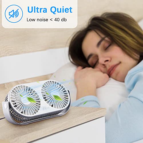 Hoteon Small Table Fan for Home, Portable USB Fan for Office, Double Fan with Dual Modes, 360° Vertical Rotation, 3 Speeds, Strong Wind Desk Fan, Quiet Operation, Gray - Image 3