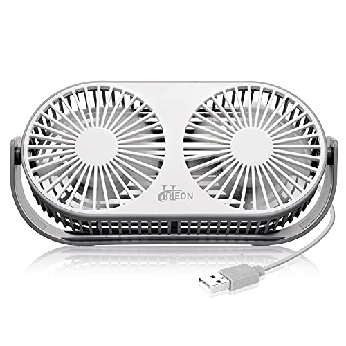 Hoteon Small Table Fan for Home, Portable USB Fan for Office, Double Fan with Dual Modes, 360° Vertical Rotation, 3 Speeds, Strong Wind Desk Fan, Quiet Operation, Gray - Image 1