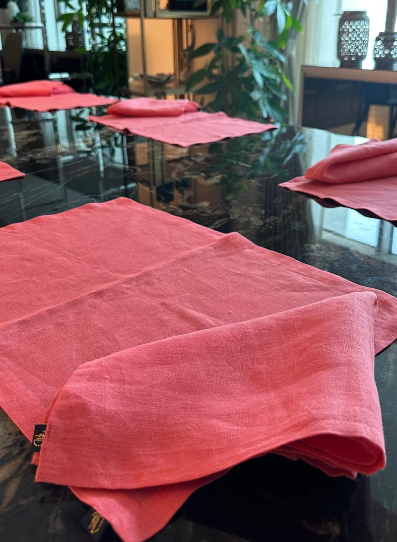 Tohfa Luxe Pink Handwoven Linen Table Napkin & Placemat Set – Set of 12