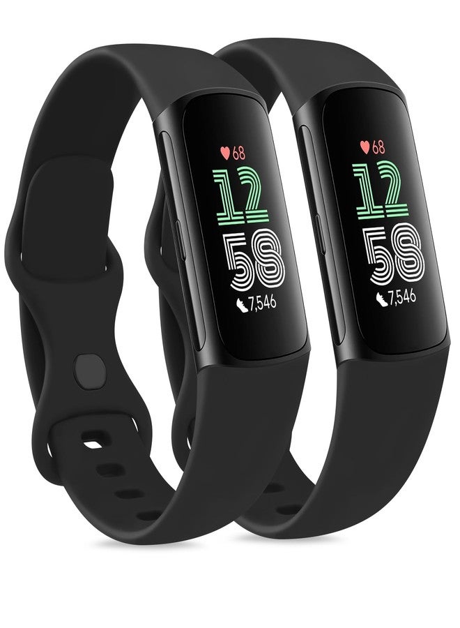 اي كي عبوة من قطعتين من الأساور الرياضية المتوافقة مع أساور Fitbit Charge 6 / أساور Fitbit Charge 5، أساور معصم بديلة ناعمة كلاسيكية لسوار Fitbit Charge 6/5 لتتبع اللياقة البدنية والصحة (أسود، كبير) - Image 1