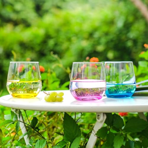 BACLIFE Stemless Wine Glasses Set of 6 - Hand Blown Colored Short Wine Tumblers - 15 oz Elegant Sparkling Wine Glass - Unique Gift for Birthday,Wedding, Mother’s Day - Image 5
